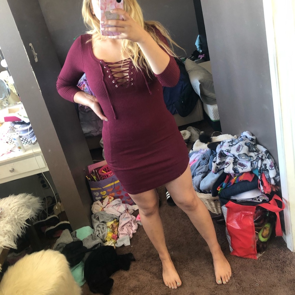 Burgundy cross open dress